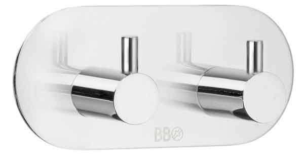 Selbstklebender Doppelhaken aus Metall, frontal abgebildet, ideal für Badezimmer oder Küche.