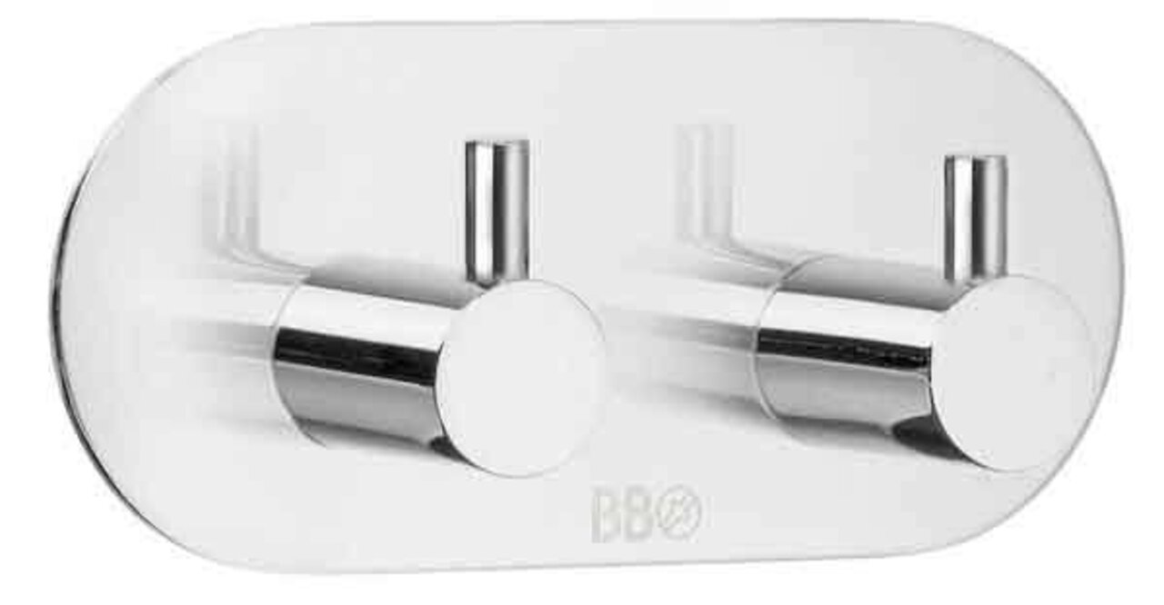 Selbstklebender Doppelhaken aus Metall, frontal abgebildet, ideal für Badezimmer oder Küche.