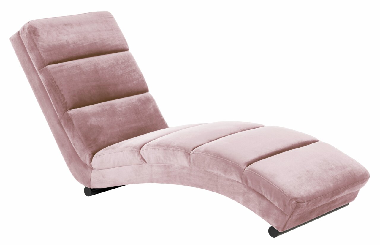 Rosa Relaxliege mit weichem Polster und geschwungenem Design, seitliche Perspektive