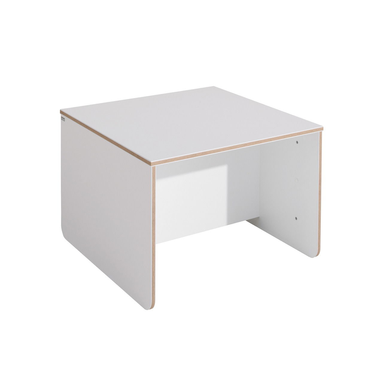 Weißer Kindertisch aus Holz, seitliche Perspektive