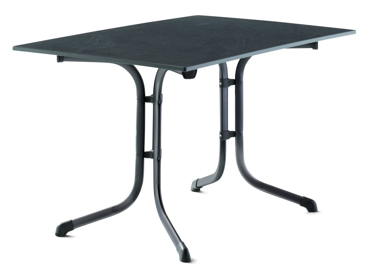 Klapptisch 120x80 cm in Eisengrau, seitliche Perspektive