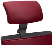 Rote Kopfstütze eines Drehstuhls, seitliche Perspektive