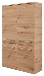 Midischrank aus Holz mit vier Türen und Metallgriffen, seitliche Perspektive