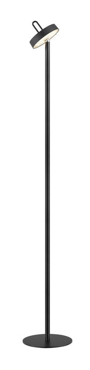 Schwarze Stehleuchte AMAG mit rundem Lampenschirm, seitliche Perspektive