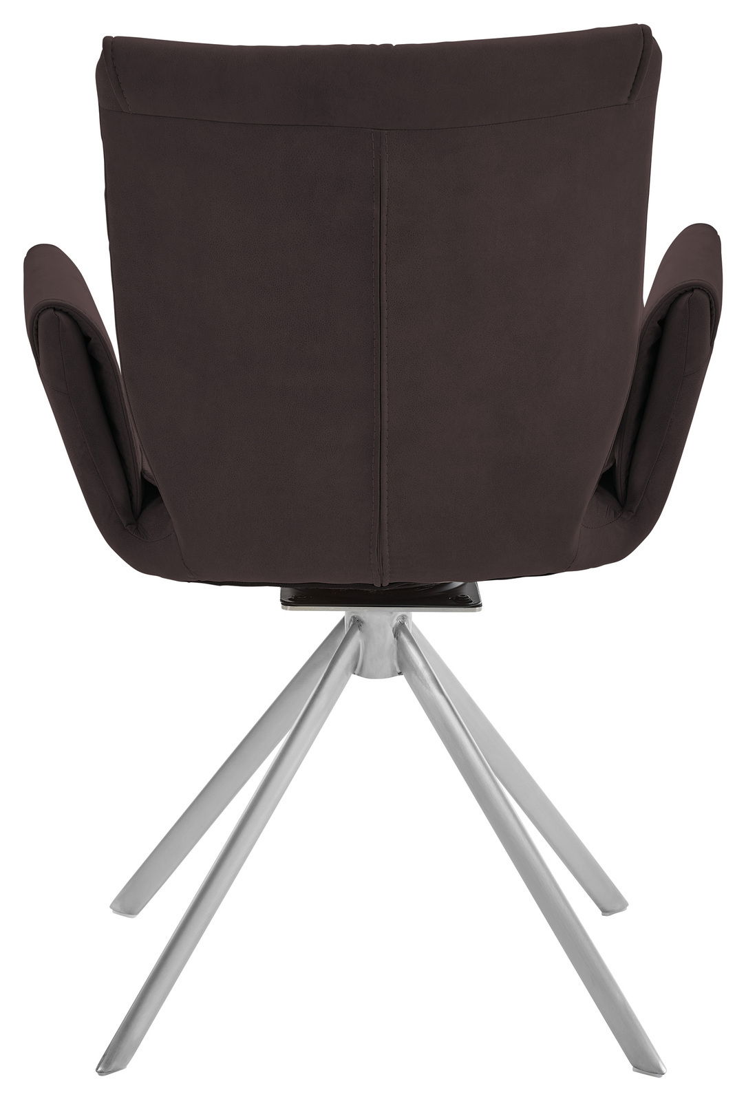 Dieter Knoll Sessel JAZZ Rückansicht eines modernen Sessels mit braunem Bezug und silbernem Metallgestell.