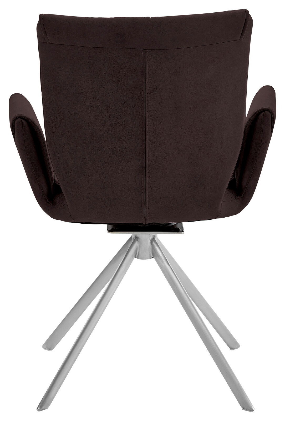 Dieter Knoll Sessel JAZZ Rückansicht eines modernen Sessels mit braunem Bezug und silbernem Metallgestell.