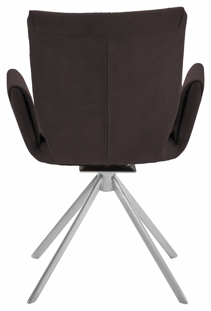 Dieter Knoll Sessel JAZZ Rückansicht eines modernen Sessels mit braunem Bezug und silbernem Metallgestell.