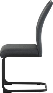 Gepolsterter Freischwinger-Stuhl mit dunkelgrauem Stoffbezug und schwarzem Metallgestell, Seitenansicht
