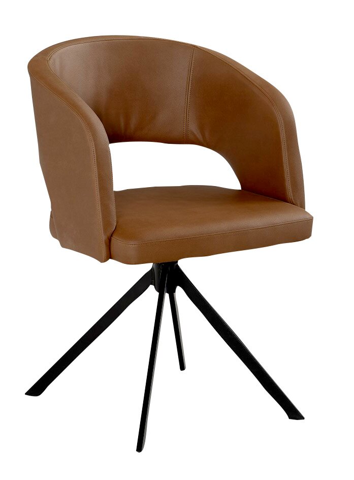 Moderano Fauteuil LAURA Brauner Armlehnstuhl mit schwarzem Metallgestell, seitliche Perspektive