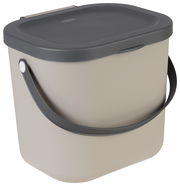 Recycling-Müllsystem 6 l ALBUL, beige Eimer mit grauem Deckel und Tragegriff, seitliche Perspektive