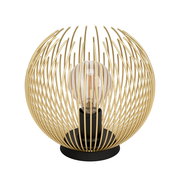 Goldene Tischleuchte mit kugelförmigem, spiralförmigem Design, frontal betrachtet