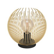 Goldene Tischleuchte mit kugelförmigem, spiralförmigem Design, frontal betrachtet