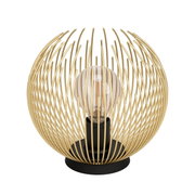 Goldene Tischleuchte mit kugelförmigem, spiralförmigem Design, frontal betrachtet