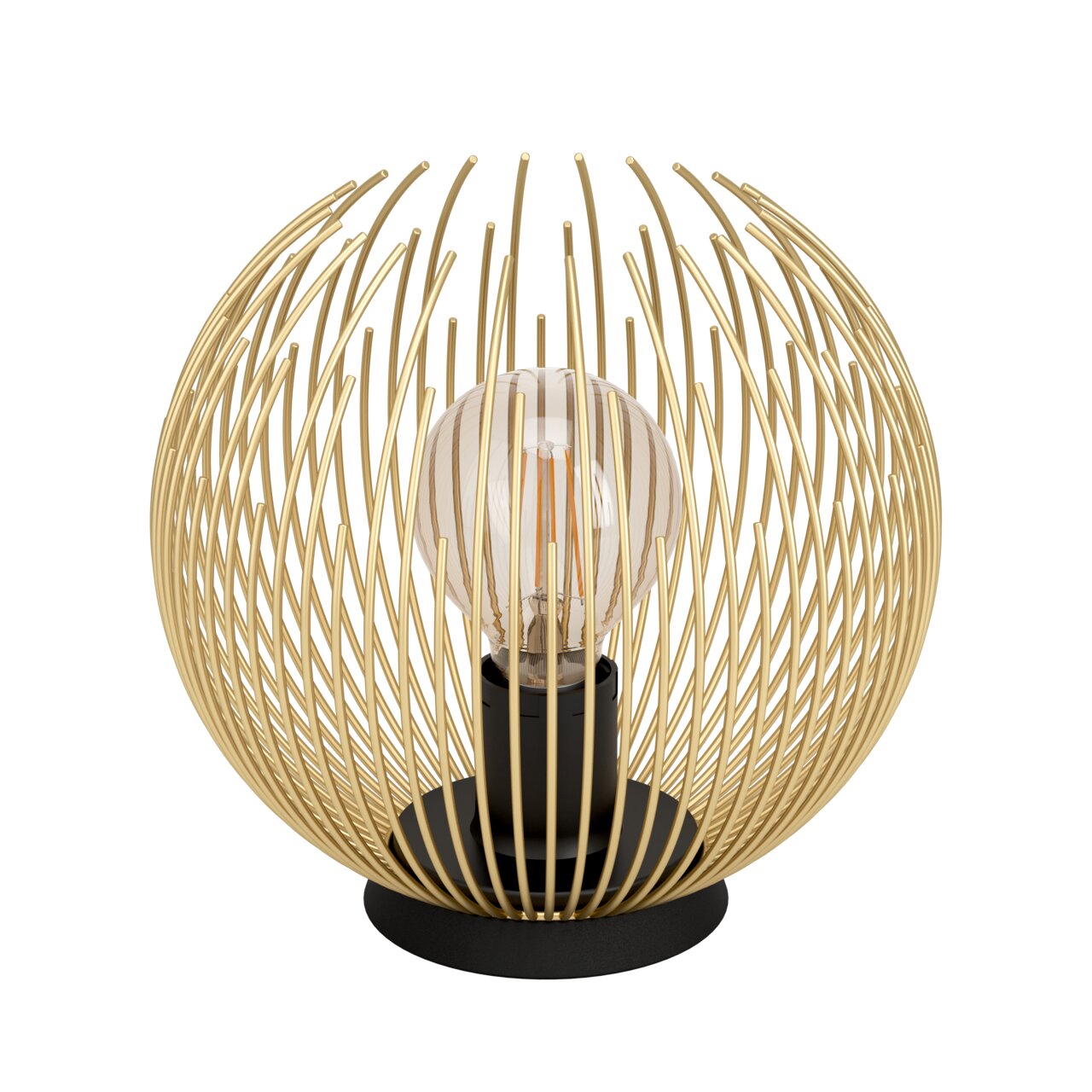 Goldene Tischleuchte mit kugelförmigem, spiralförmigem Design, frontal betrachtet