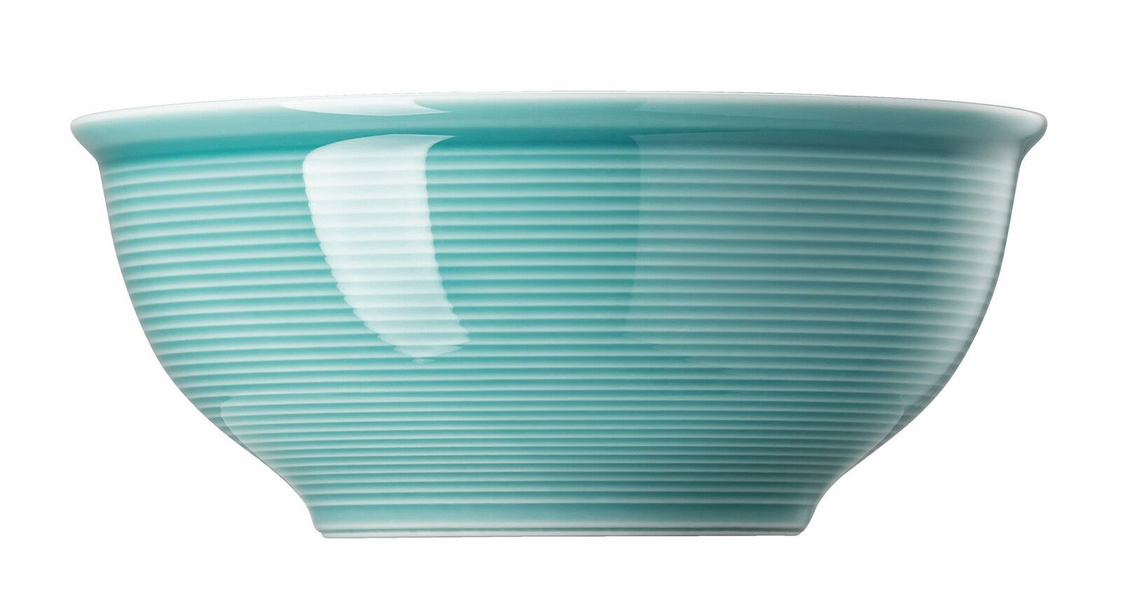 Thomas Müslischale Ice Blue Trend Colour Müslischale 16 cm Ice Blue, seitliche Ansicht, mit feinen horizontalen Rillen und glatter Oberfläche in einem sanften Blau.