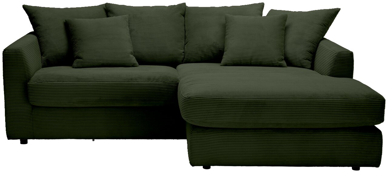 Grünes Ecksofa mit mehreren Kissen, Vorderansicht