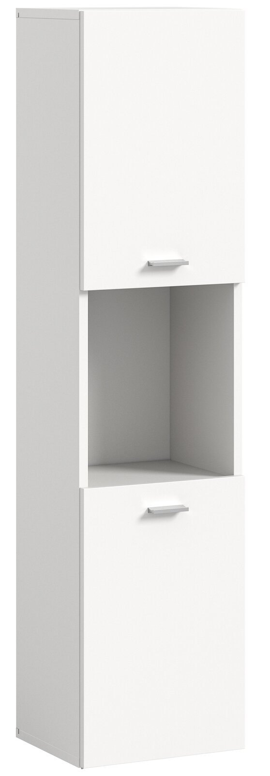 MID.YOU Badschrank BOSTON Weißer Badschrank mit zwei Türen und einem offenen Fach, seitliche Perspektive