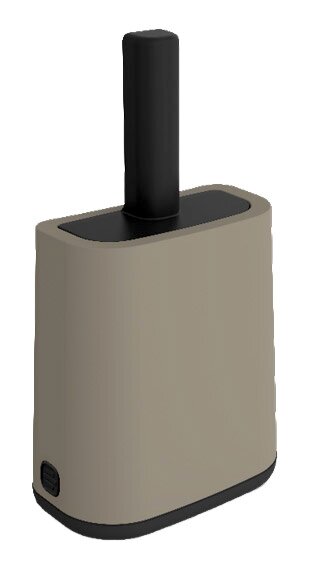 Beige-grijze kattenbakvulling-reinigingsset met zwart handvat, zijaanzicht