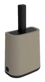 Beige-grijze kattenbakvulling-reinigingsset met zwart handvat, zijaanzicht