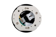 Vorderansicht eines LED-Spotkopfes mit sichtbaren elektrischen Anschlüssen und Schrauben.