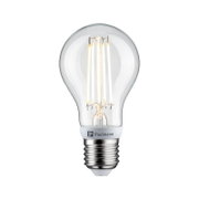 Paulmann LED-Filament-Glühbirne mit klarem Glaskolben und E27-Schraubsockel, Frontalansicht vor weißem Hintergrund