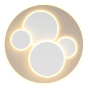 Runde LED-Deckenleuchte mit mehreren leuchtenden Kreisen, Ansicht von unten.