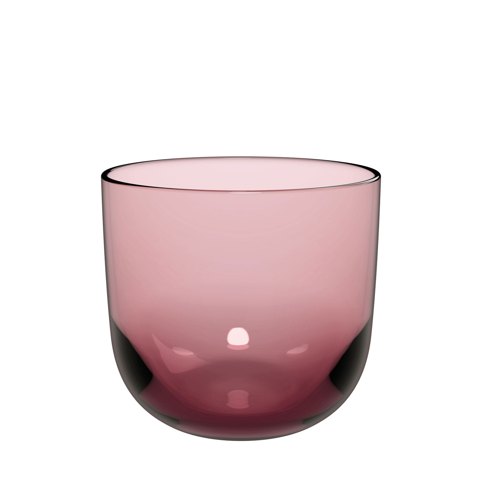 Rosa Wasserglas aus Glas, seitliche Perspektive