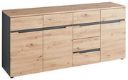 XL-Sideboard aus Holz mit mehreren Schubladen und Türen, seitliche Perspektive