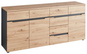 XL-Sideboard aus Holz mit mehreren Schubladen und Türen, seitliche Perspektive