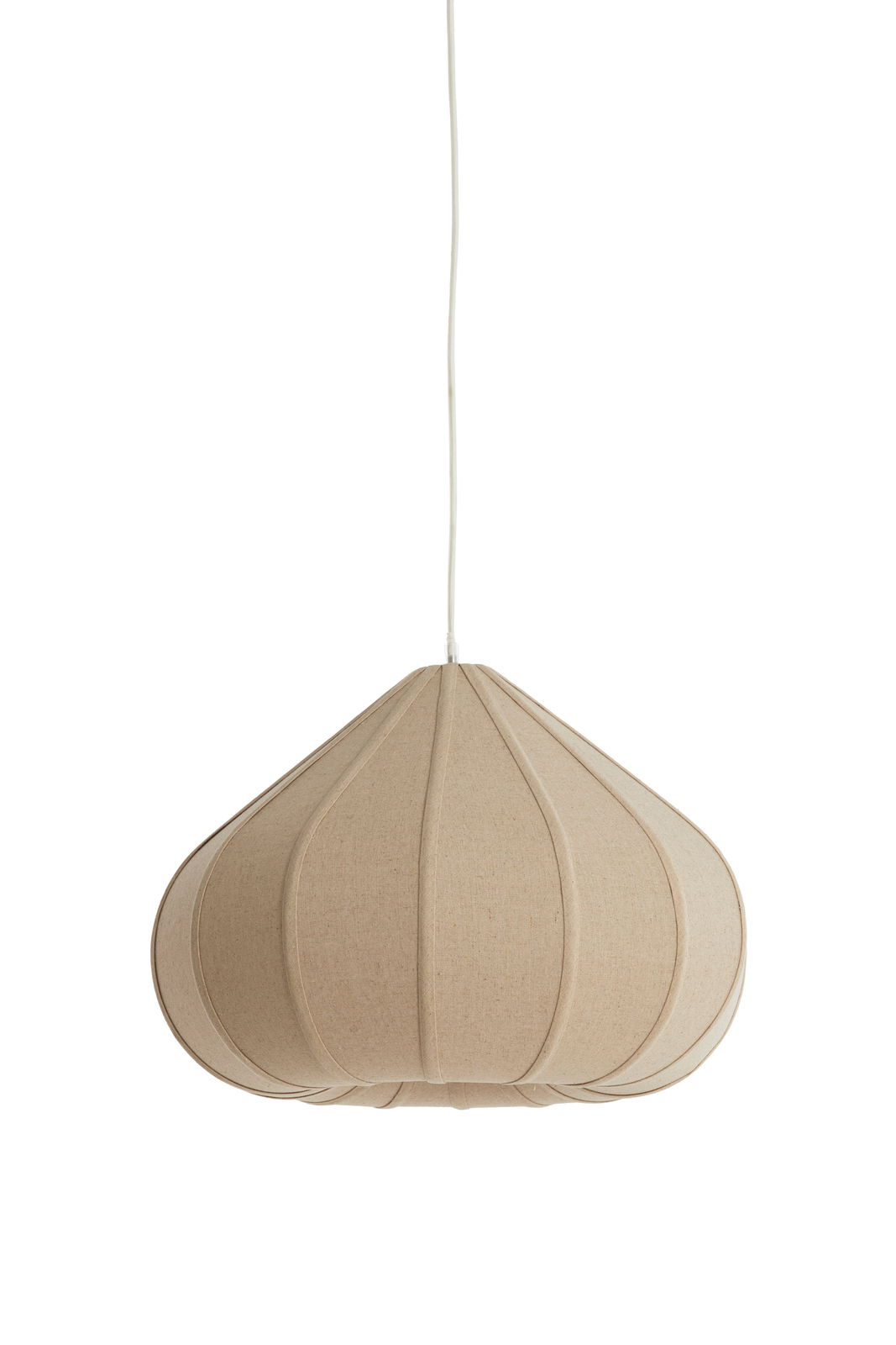 Hängeleuchte ZUBEDA in beige aus Stoff, seitliche Perspektive