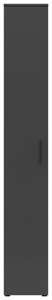 Frontansicht eines schwarzen Mehrzweckschranks mit schlichter Tür und Griff.