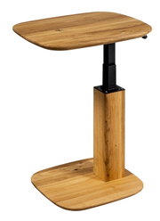 Moderne houten bijzettafel met verstelbare hoogte, zijaanzicht