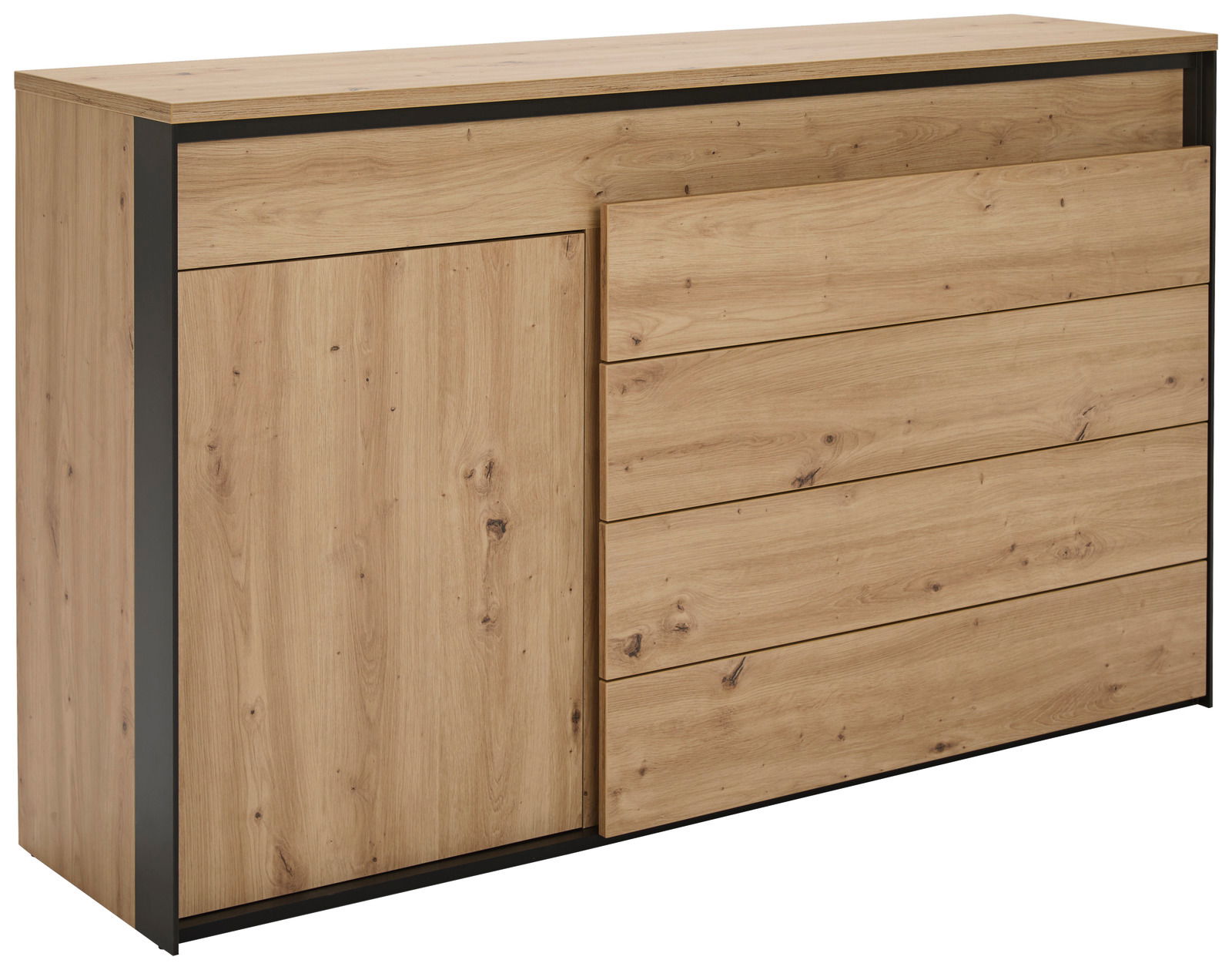 Hom´in Dressoir EDRA Sideboard aus Holz mit vier Schubladen und einer Tür, seitliche Perspektive