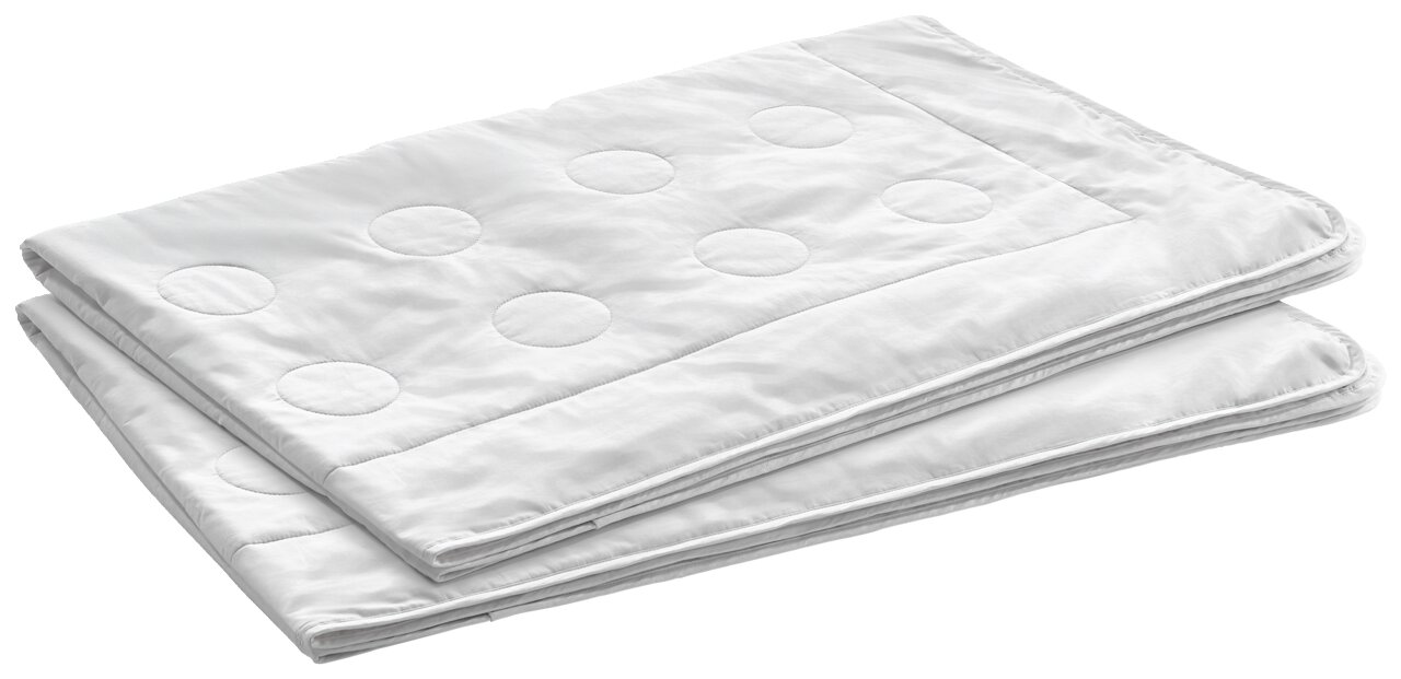 Zusammengefaltetes weißes Sommerbett 200x200 cm mit kreisförmigen Steppmustern, seitliche Perspektive