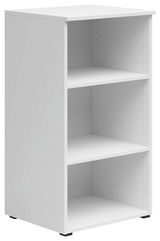 Weißes Regal mit drei offenen Fächern, seitliche Perspektive