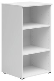Weißes Regal mit drei offenen Fächern, seitliche Perspektive