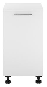 Weißer Spülenunterschrank mit Metallgriff, frontale Ansicht