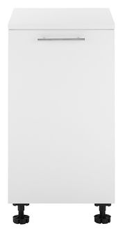 Weißer Spülenunterschrank mit Metallgriff, frontale Ansicht