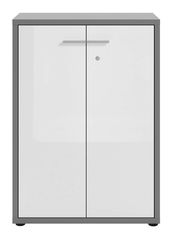 Moderner Aktenschrank mit zwei Türen in Weiß und grauem Rahmen, Frontalansicht