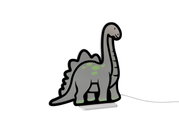 Graue Dinosaurier-Nachtlampe in Cartoon-Form mit grünen Punkten auf weißem Sockel, seitliche Vorderansicht vor weißem Hintergrund mit sichtbarem Kabel