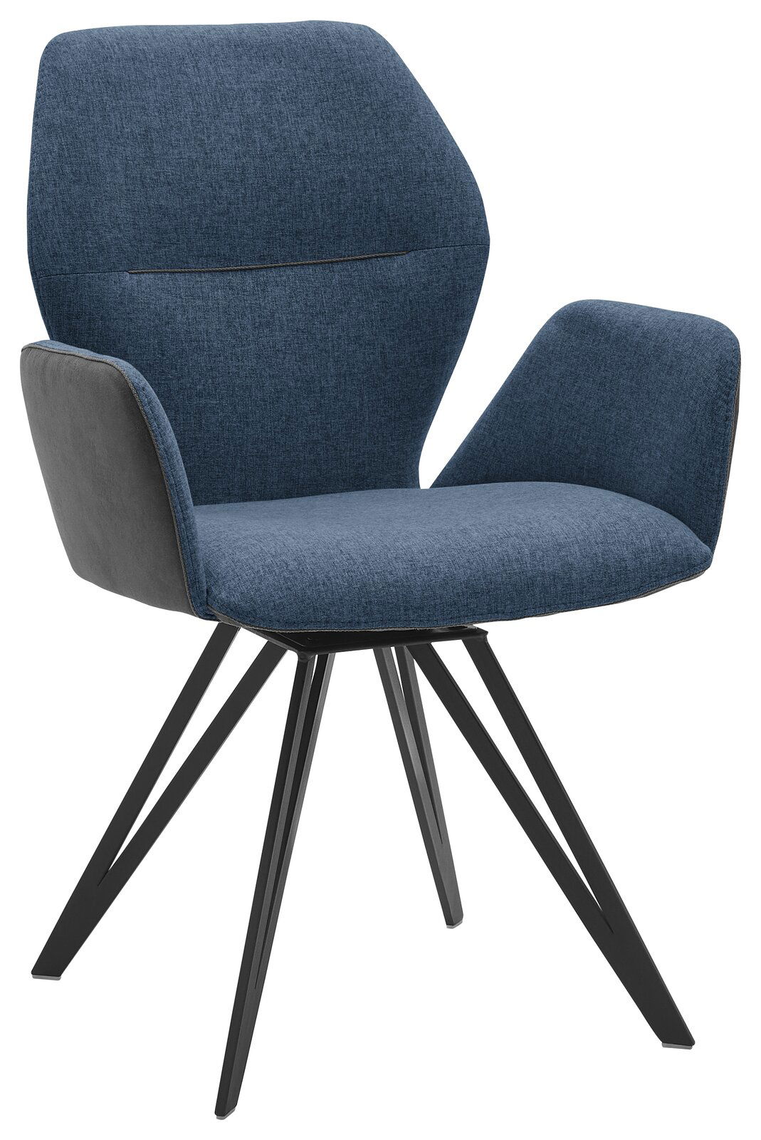 Valnatura Armlehnenstuhl PIANO Moderner blauer Armlehnenstuhl mit schwarzem Metallgestell, seitliche Perspektive