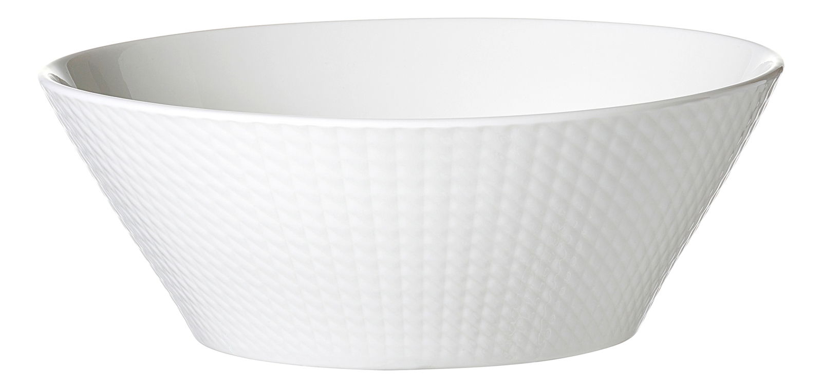 Weiße Servierschale mit strukturierter Oberfläche, seitliche Perspektive