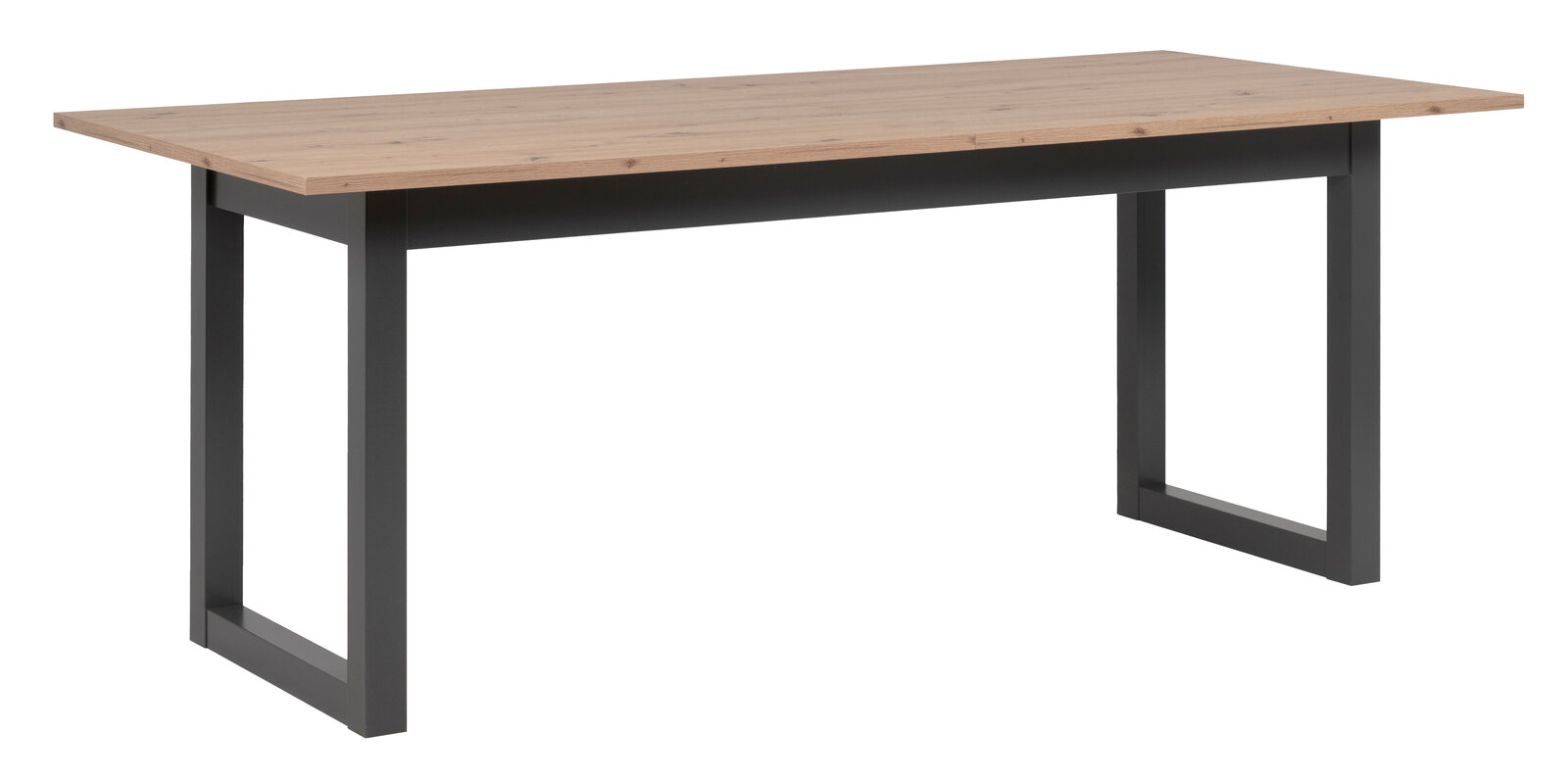 Z2 Funktions-Esstisch Denver Moderner Esstisch mit Holzplatte und schwarzem Metallgestell, seitliche Perspektive