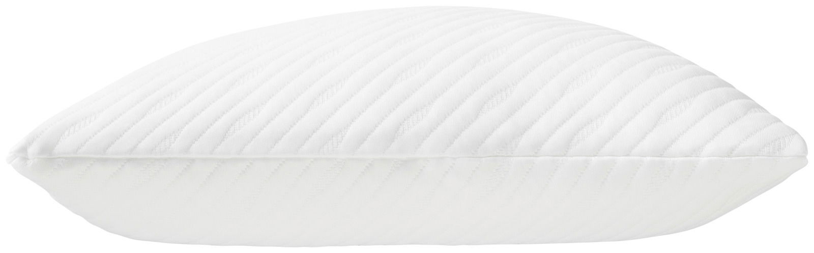 Seitliche Ansicht eines weißen Schlafkissens mit gestepptem Muster, Größe 80 x 40 cm.