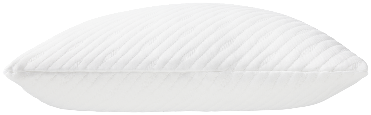 Seitliche Ansicht eines weißen Schlafkissens mit gestepptem Muster, Größe 80 x 40 cm.