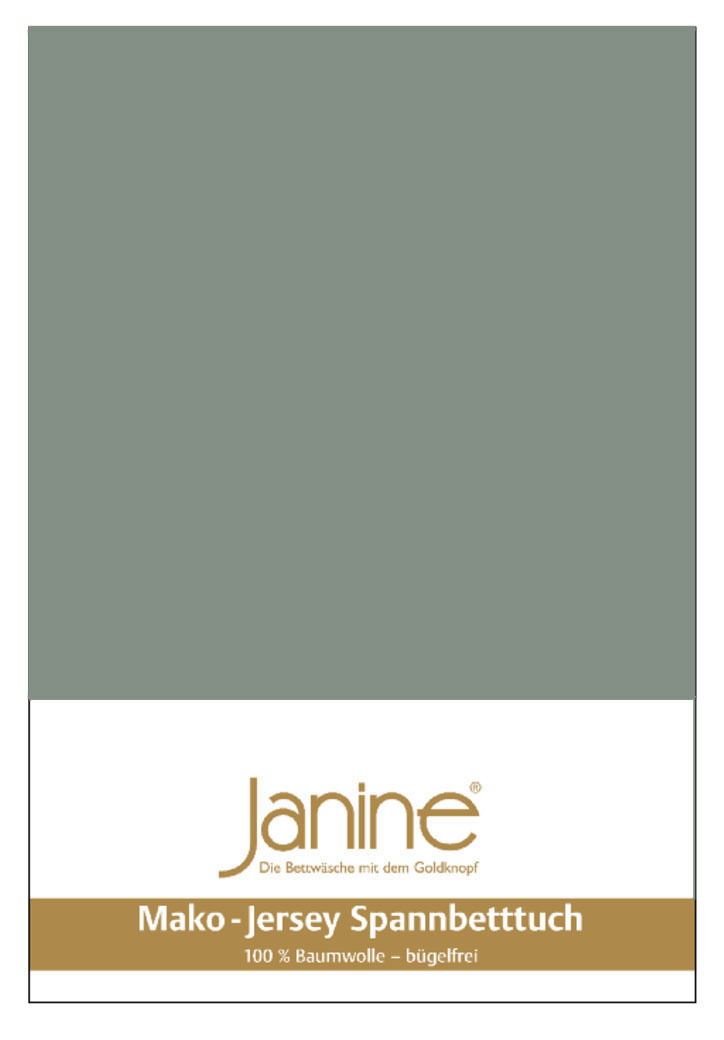 Janine Spannbetttuch JERSEY Verpackung eines Mako-Jersey-Spannbetttuchs in der Farbe Grau, 100% Baumwolle, bügelfrei, Vorderansicht