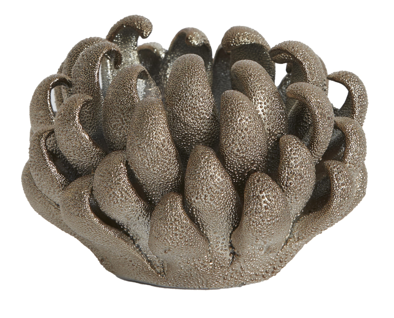 Light&Living Teelichthalter SERINA Teelichthalter in Form einer stilisierten Blume mit metallischer Oberfläche, seitliche Perspektive