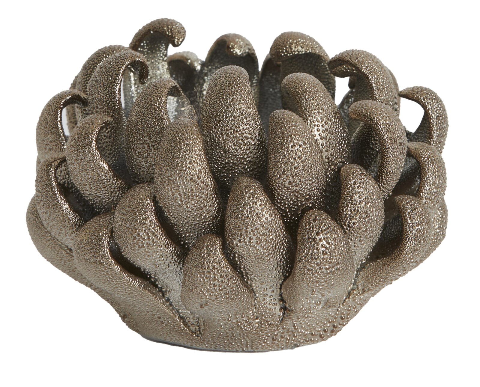 Light&Living Teelichthalter 7,50cm SERINA Teelichthalter in Form einer stilisierten Blume mit metallischer Oberfläche, seitliche Perspektive