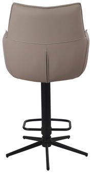 Rückansicht eines Barstuhls mit schwarzem Metallgestell und beigem Sitz.