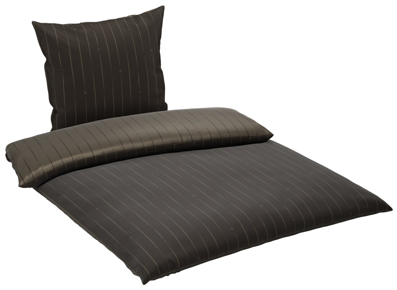 Wendebettwäsche in dunklem Design mit feinen Streifen, Ansicht von schräg oben